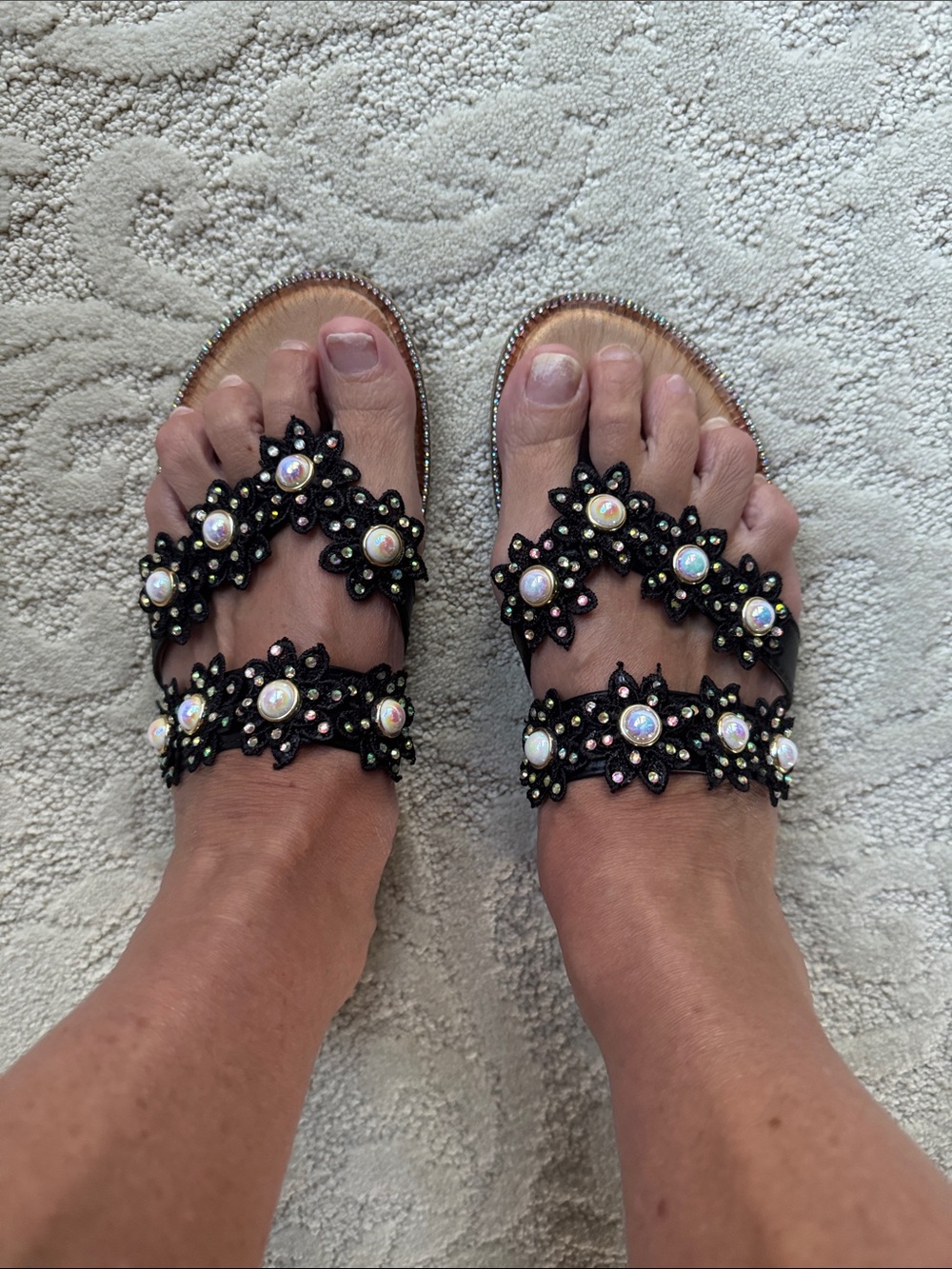 JoliMall - Black Slide Sandals - Iridescent Embellished  - Sz 39 (US 7.5 - 8) - Picture 10 of 10
